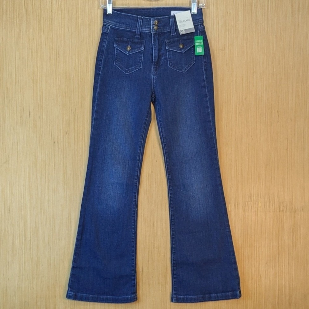 Gap Womens 70s Flare High Rise Jeans Dark Wash Stretch Blue 25 0 Petite 4133